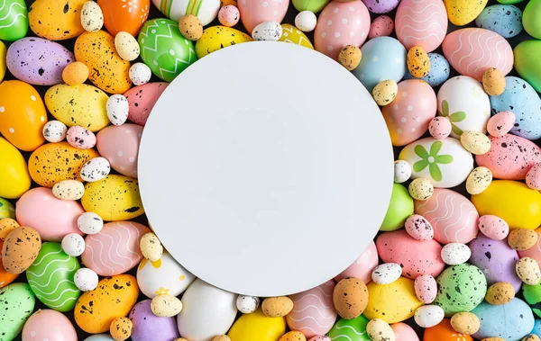 Layout Creativo Realizzato Con Uova Pasqua Colorate Minimo Sfondo Pasquale — Foto Stock