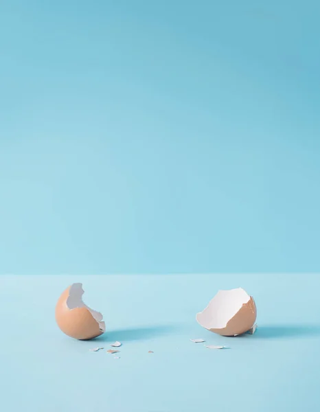 Cáscara Huevo Vacía Con Espacio Copia Creativa Sobre Fondo Azul — Foto de Stock