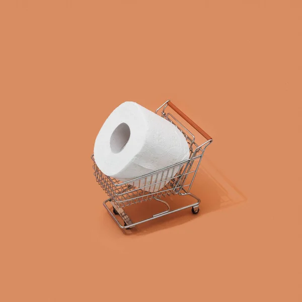 Shopping Cart Giant Toilet Paper Roll Corona Virus Global Pandemic — Stock Photo, Image