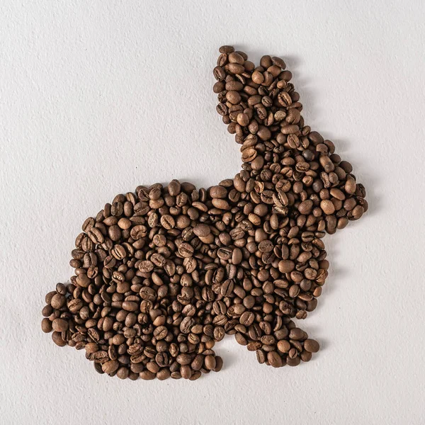 用烤过的咖啡豆做成的复活节兔子形状的创意扁平的作品 糊色和柔和的阴影 现实的美感 当代风格 — 图库照片