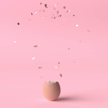 Yaratıcı Paskalya Yumurtası 3D. Sürpriz yumurta konsepti yumurta kabuğu patlaması. Asgari tatil çağdaş sanat fikri veya ilham.