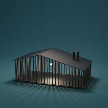 Yaratıcı tecrit ya da karantina 3D görüntüleme. Corona virüsü ev konseptinde kalıyor. Asgari çağdaş sanat fikri veya ilham.