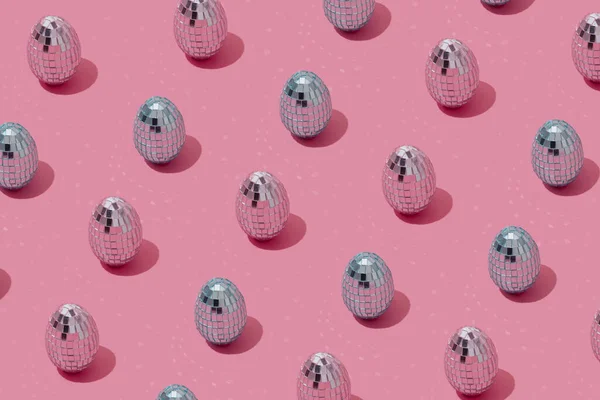 Disco Ball Easter Eggs Pattern Pink Blue Pastel Colors Easter — Stock Photo, Image