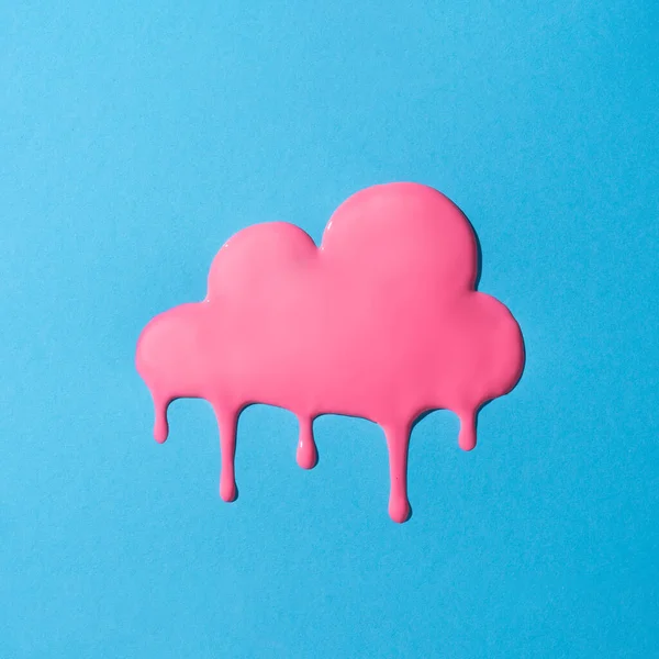 Kreatív Minimális Élénk Csepegő Rózsaszín Felhő Színes Festék Háttér — Stock Fotó