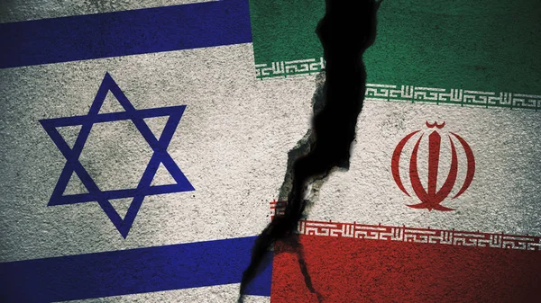 Ізраїль Іран Прапори Тріщинами Стіни — стокове фото