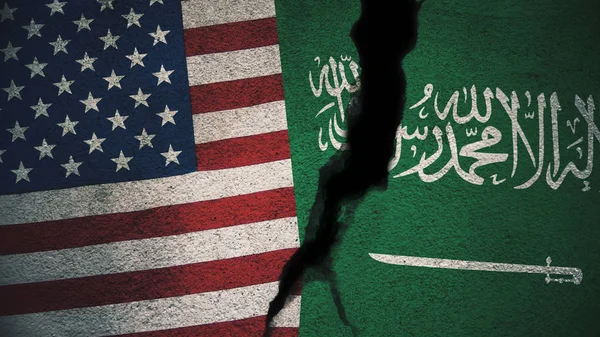 Stati Uniti Arabia Saudita Bandiere Sul Muro Incrinato — Foto Stock