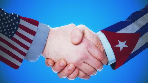 Usa Kuba Handshake Concept Animation Länder Och Politik Med Matt — Stockvideo