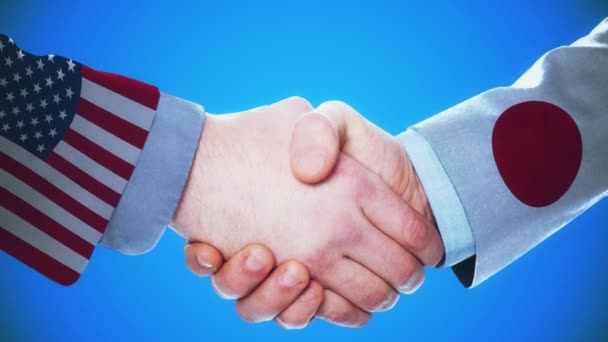 Verenigde Staten Japan Handshake Concept Animatie Landen Politiek Met Matte — Stockvideo