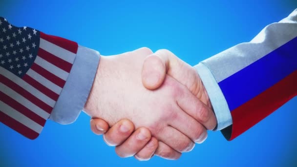 United States Russia Handshake Concept Animation Countries Politics Matte Channel — Stock Video