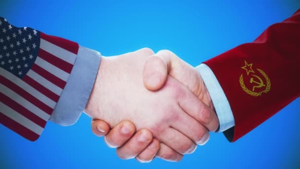 Verenigde Staten Sovjet Unie Handshake Concept Animatie Landen Politiek Met — Stockvideo