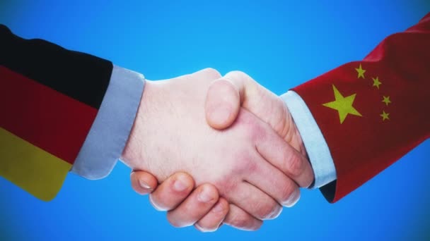 Німеччина Китай Рукостискання Концепція Анімація Про Країн Політики Матовою Канал — стокове відео