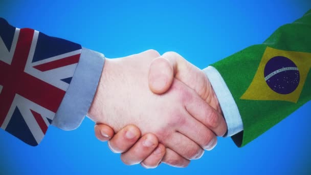 Verenigd Koninkrijk Brazilië Handshake Concept Animatie Landen Politiek Met Matte — Stockvideo