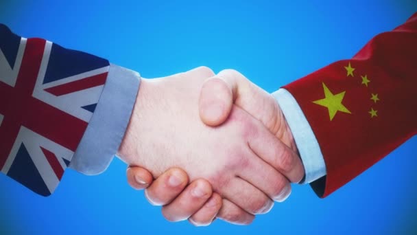 Spojené Království Čína Handshake Koncepce Animace Zemích Politika Matný Kanálu — Stock video
