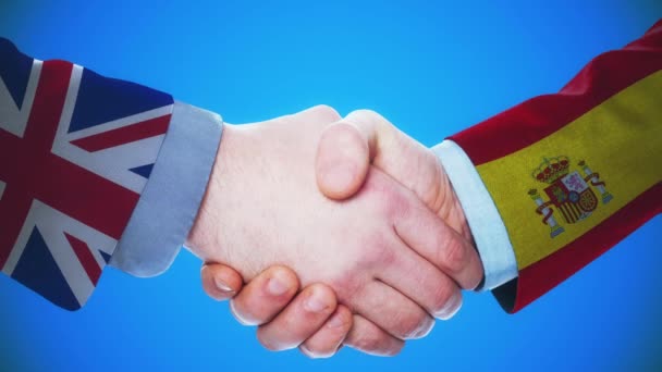 United Kingdom Spain Handshake Concept Animation Countries Politics Matte Channel — Stock Video