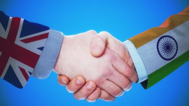 Reino Unido India Animación Del Concepto Handshake Sobre Países Política — Vídeo de stock