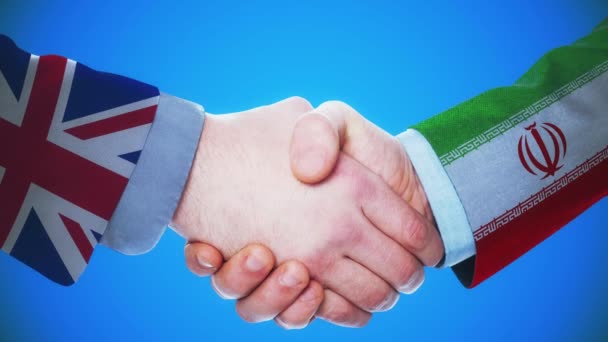 Reino Unido Irão Animação Conceito Handshake Sobre Países Política Com — Vídeo de Stock