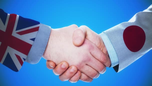 Reino Unido Japón Animación Del Concepto Handshake Sobre Países Política — Vídeo de stock