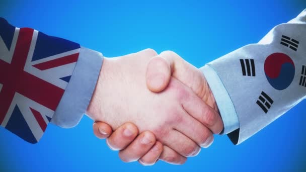 Storbritannien Sydkorea Handshake Concept Animation Länder Och Politik Med Matt — Stockvideo