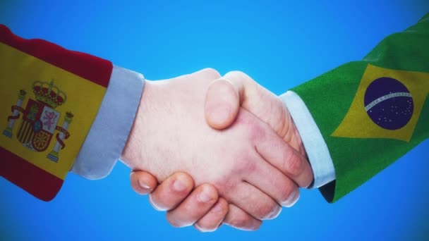 Spanien Brasilien Handshake Concept Animation Länder Och Politik Med Matt — Stockvideo