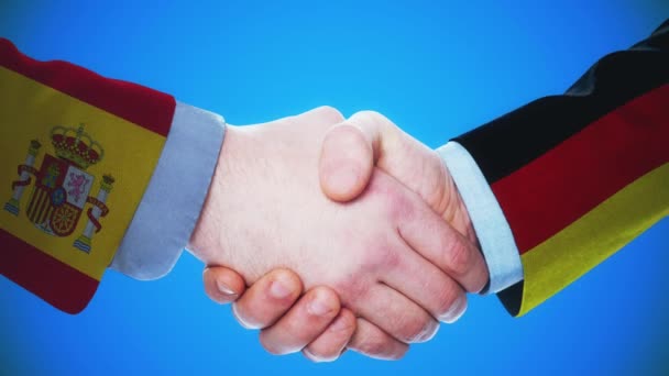 Spagna Germania Handshake Concept Animazione Paesi Politica Con Canale Opaco — Video Stock