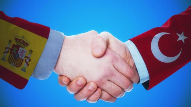 Spanien Turkey Handshake Concept Animation Über Länder Und Politik Mit — Stockvideo