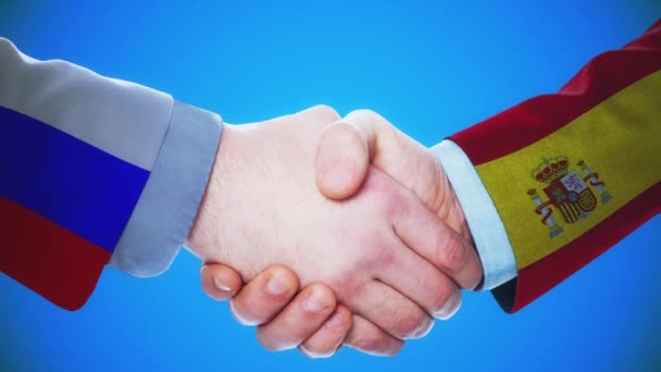 Russland Spanien Handshake Concept Animation Über Länder Und Politik Mit — Stockvideo