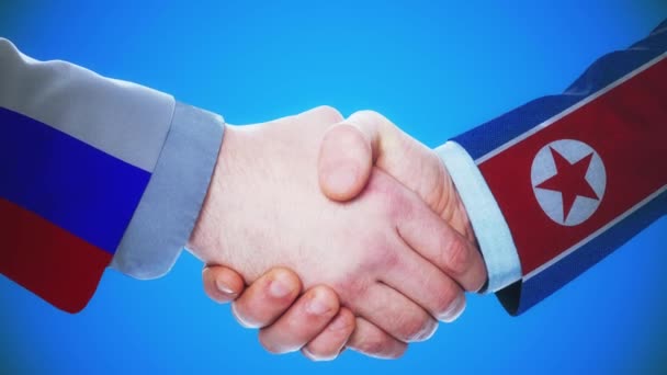 Rússia Coreia Norte Animação Conceito Handshake Sobre Países Política Com — Vídeo de Stock