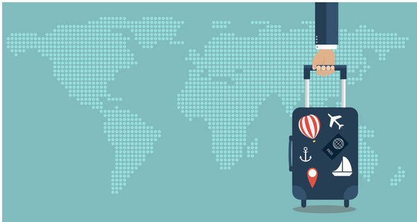 Чемодан в руке. Концепция путешествия. Векторная иллюстрация
.