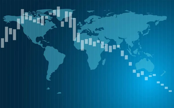 Diagrama de negócios de diminuição no fundo azul do mapa do mundo. Ilustração vetorial da recessão global com espaço de cópia EPS10 — Vetor de Stock