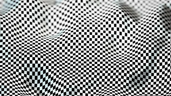 Black and White Deformed Checker Board with Depth of Field Effect - 3D Illustration