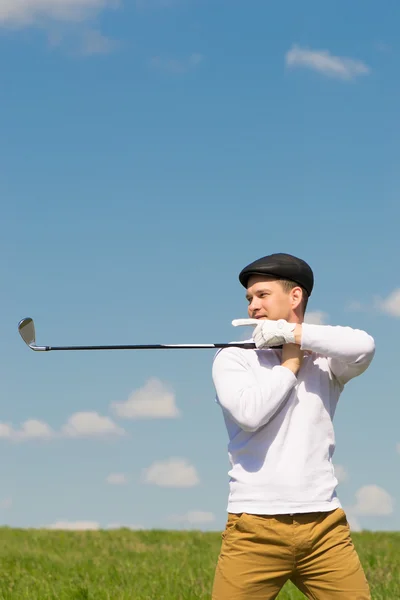 Golfer wijzend op de plek voor een inscriptie — Stockfoto