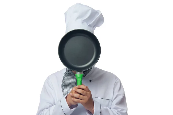 Chef detém um lugar para o seu menu — Fotografia de Stock