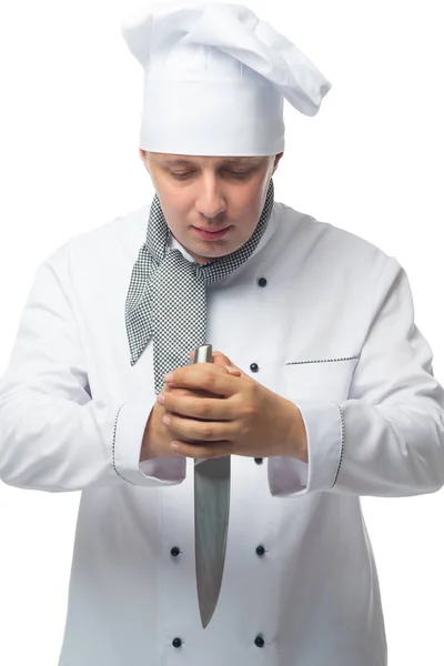 Chef-kok bereid om de producten voor het koken snijden — Stockfoto