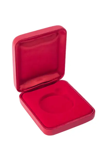 Ouvrir boîte rouge vide sur fond blanc isolé — Photo