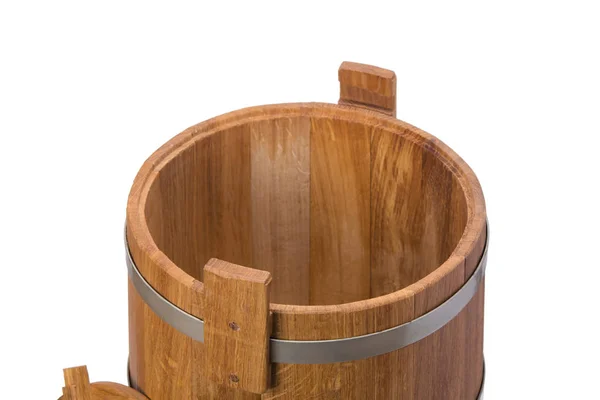 木製オーク vat を開くと、白い背景の上 — ストック写真