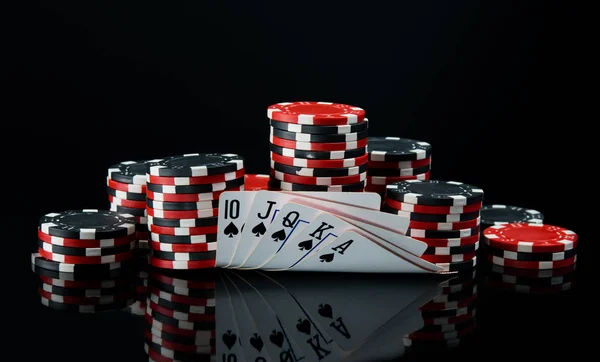 Na černém pozadí Velká sázka pro hrací karty na peníze — Stock fotografie
