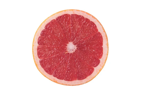 白い背景の上半分の赤いグレープ フルーツの熟したカット — ストック写真