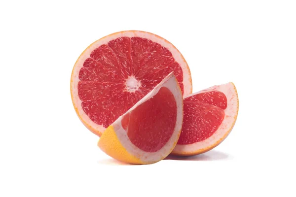 Die Grapefruit Wird Drei Stücke Geschnitten Und Liegt Auf Weißem — Stockfoto