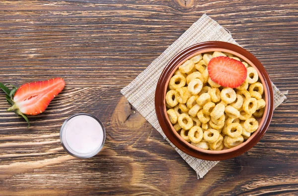 Cereales Para Desayuno Vaso Yogur Sobre Una Tabla Madera — Foto de Stock