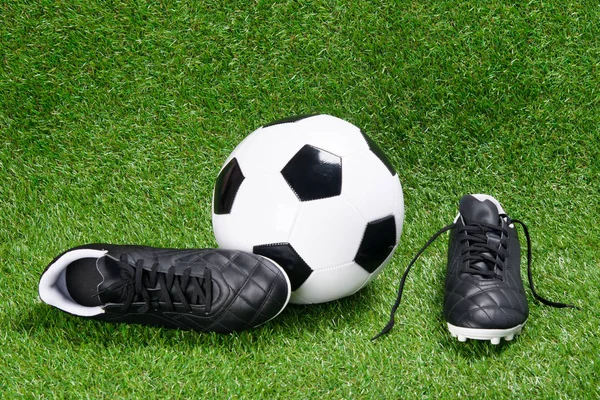 Boots Football Ball Background Grass — Stock Photo, Image