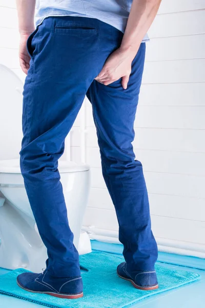 Man Came Toilet Rear View Diarrhea — Stock Photo, Image