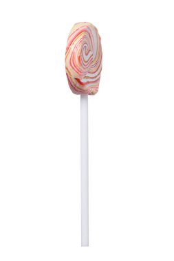 Lolipop, renkli desenli, kenar manzaralı, beyaz arka planda.