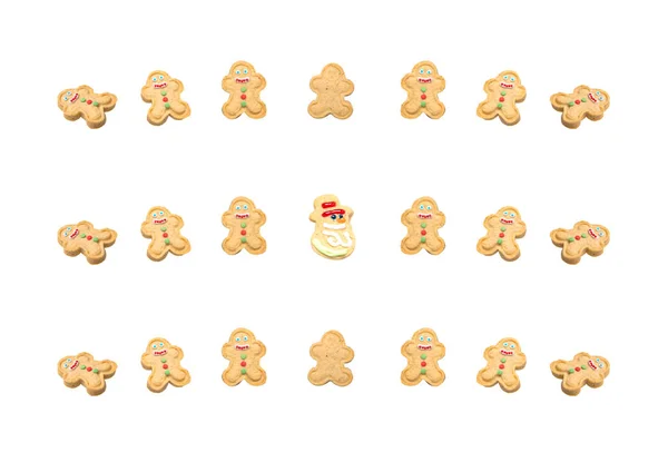 Fehér Alapon Édes Cookie Formájában Egy Hóember Mikulás Jegesedés Színes — Stock Fotó