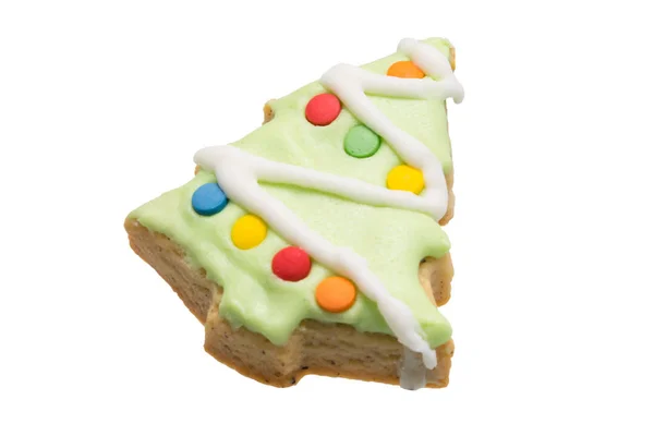 Biscoito Gengibre Forma Uma Árvore Natal Verde Decorada Isolada Fundo — Fotografia de Stock