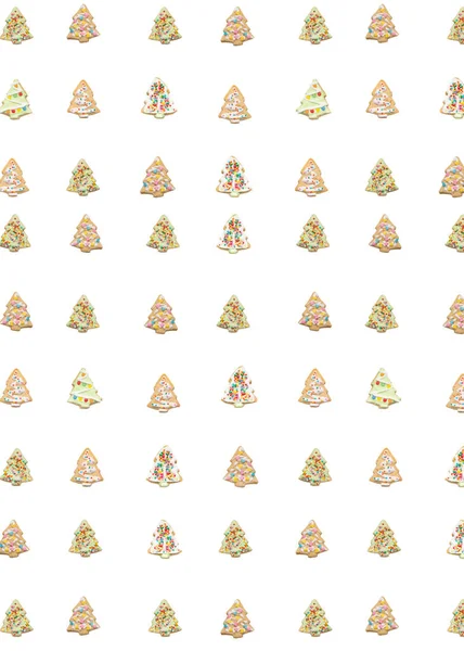 Háttér Kollázs Karácsonyi Cookie Formájában Elegáns Karácsonyfa Dekorációk Elszigetelt Fehér — Stock Fotó