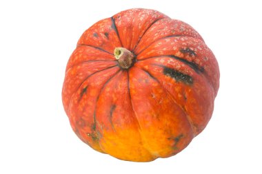 Yakın plan, turuncu lezzetli balkabağı, beyaz arkaplanda.