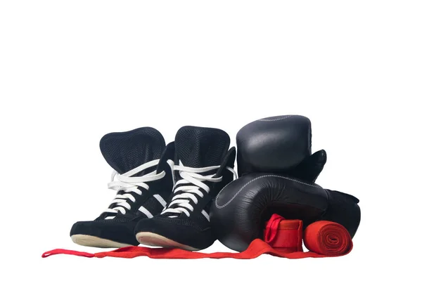 Gants Bandages Rouges Pour Protéger Des Blessures Boxe Baskets Sur — Photo