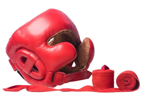 Casco Desenrollar Vendajes Protectores Rojos Para Artes Marciales Aislados Sobre —  Fotos de Stock