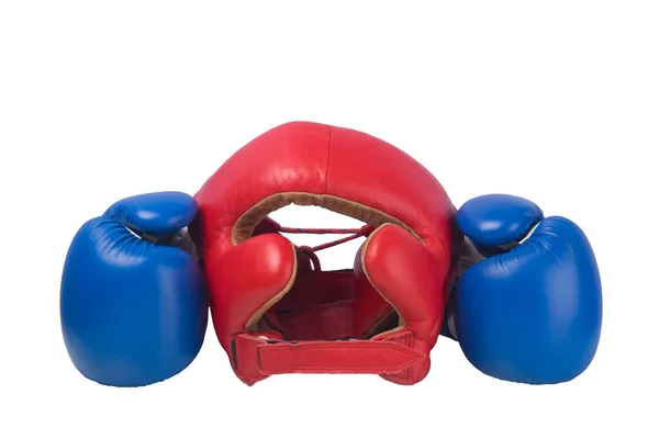 Primer Plano Casco Protector Guantes Para Deportes Boxeo Sobre Fondo —  Fotos de Stock