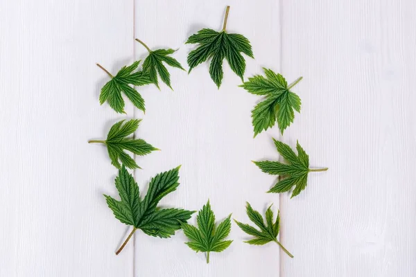 Ahşap masa yapraklarda çerçevesinde.